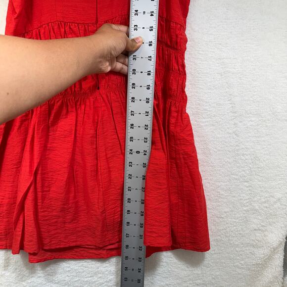 Lost + Wander Red Orange Smocked Drop Waist Babydoll Mini Dress Sz Small - Picture 9 of 12